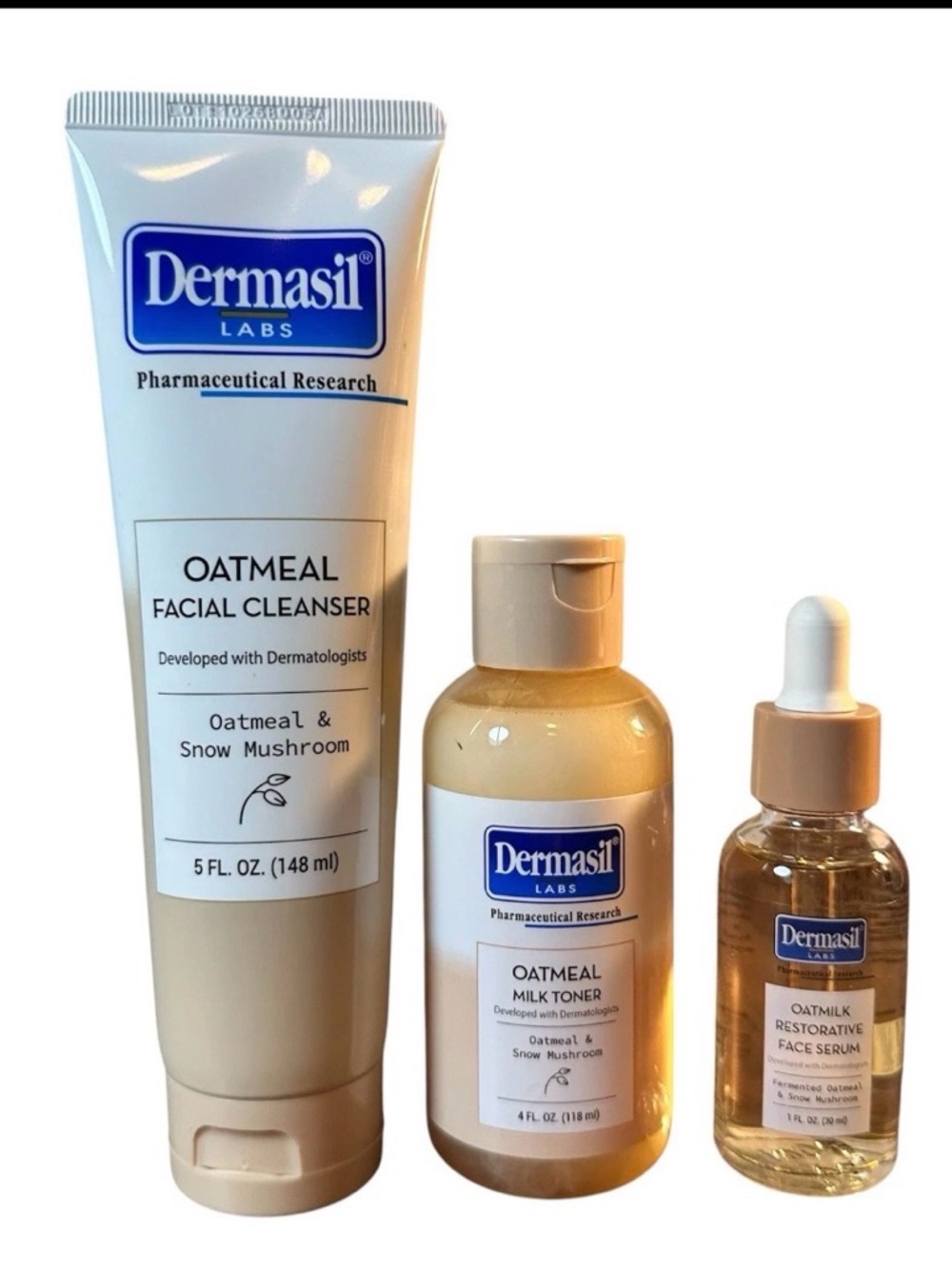 Dermasil Oatmeal Milk Toner Facial Cleanser & Restorative Face Serum Set